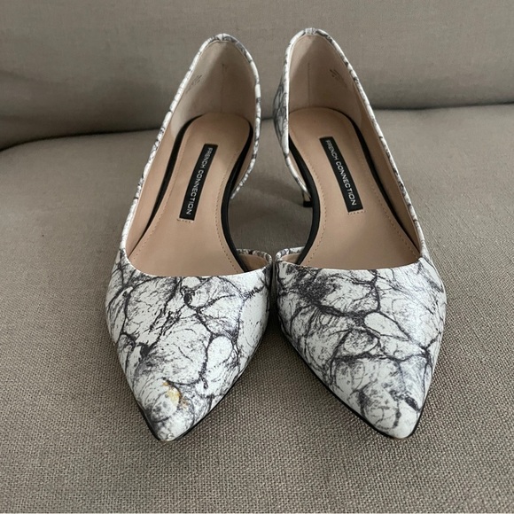 French Connection Kandy Heels Black White Marble D’Orsay Pumps Women’s Size 7.5 - Picture 2 of 9